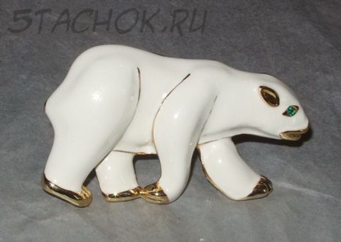Брошь "Белый медведь" под золото, ювелирная эмаль