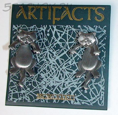 Серьги-гвоздики "Котики" большие под олово