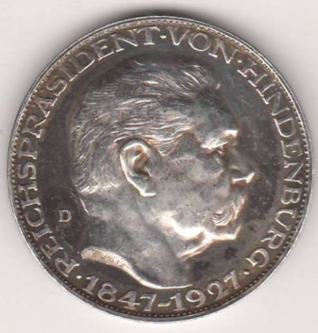 Медаль к 80-летию Гинденбурга 1847-1927 Германия