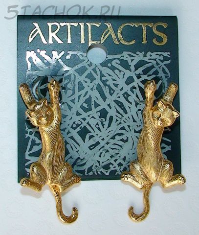 Серьги-гвоздики "Кошки" под золото