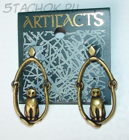 Серьги-гвоздики "Кошечка в обруче" под бронзу