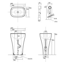 Напольная раковина Kerasan Aquatech 3742, схема