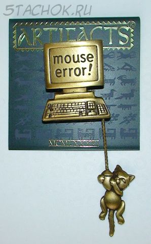 Брошь "Котенок и компьютер" под бронзу