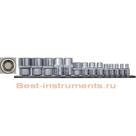 Набор головок Е-профиль Е4-Е24 1/4", 3/8", 1/2" 14пр. на линейке