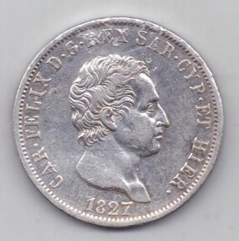 5 лир 1827 г. Сардиния