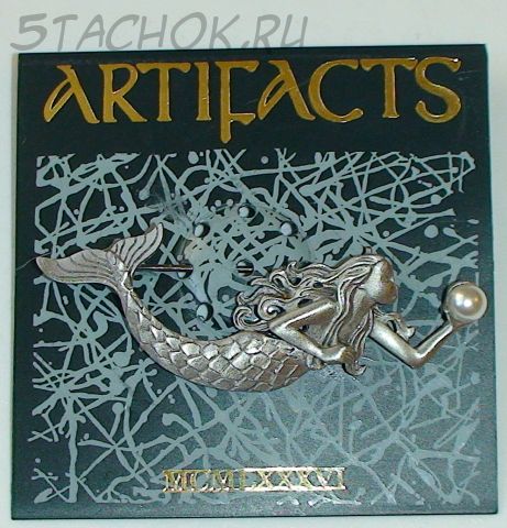 Брошь "Русалка с жемчужиной" под серебро