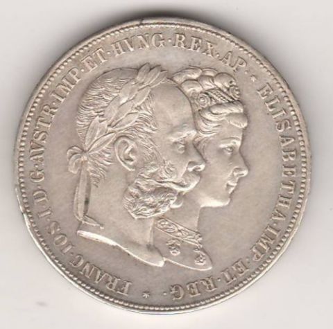 2 гульдена 1879 г. Австрия в честь свадьбы Франца Иосифа