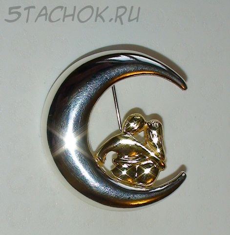 Брошь "Влюбленная парочка" под серебро и золото