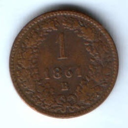 1 крейцер 1861 г. В. Австрия