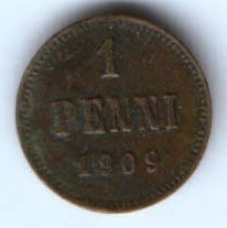 1 пенни 1909 г. Финляндия Российская империя