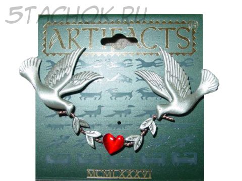 Брошь "Голубки с сердечком" под олово, ювелирная эмаль