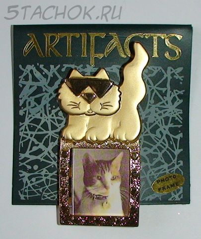 Брошь "Котик-рамочка" под золото