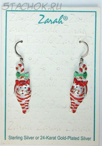 Серьги "Красная кошка" серебро 925, ювелирная эмаль