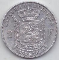 2 франка 1880 г. Бельгия(редкость)