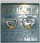 Серьги-гвоздики "Сердечко с розочкой" под олово/золото