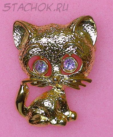 Брошь "Котенок с подвижными глазками" под золото