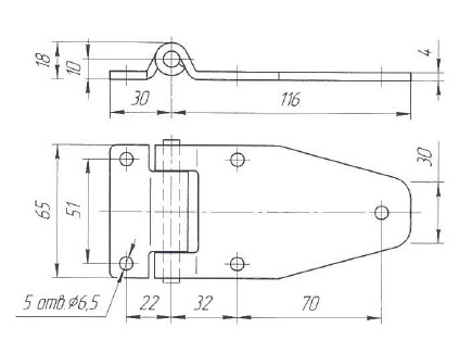 Петля дверей L=116 мм (Арт: 030200S)