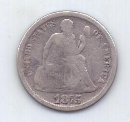 1 дайм 1875 г. США