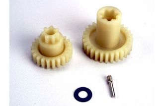 Primary gears: forward (28-T)/ reverse (22-T)/ set screw yoke pin, M3/12 (1)/ 5x10x0.5mm Teflon wash - TRA4995