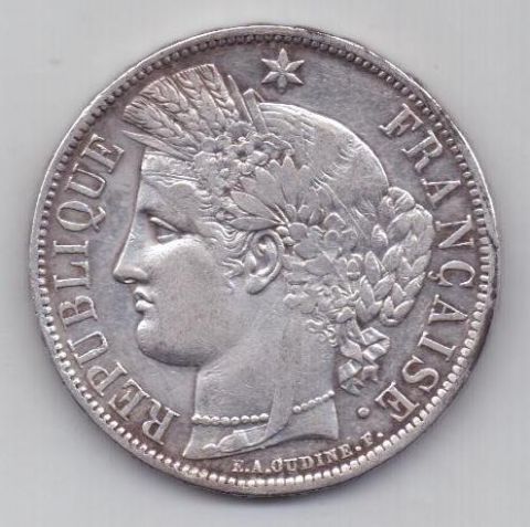 5 франков 1870 г. Франция Редкий год.