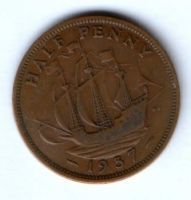 1/2 пенни 1937 г. Великобритания