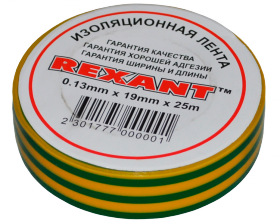 Изолента 19мм х 25м желто-зеленая REXANT