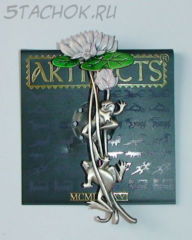 Брошь "Лягушки на кувшинке" под олово, ювелирная эмаль