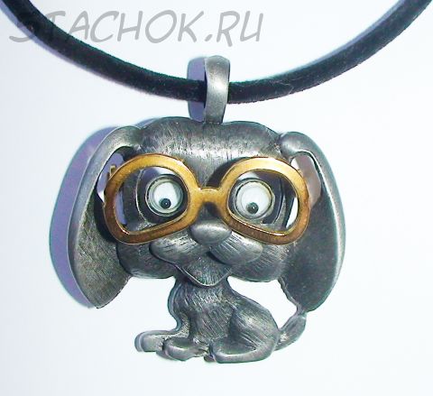 Колье "Зая в очках" под олово/золото