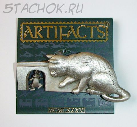 Брошь "Кошка и мышка в норке" под олово