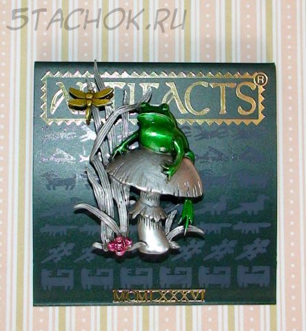 Брошь "Лягушка на грибочке" под олово, эмаль