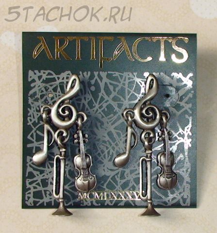 Серьги-гвоздики "Музыкальные инструменты" под олово