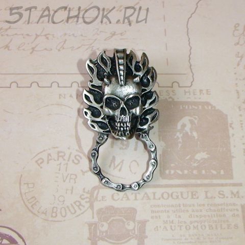 Брошь-держатель для солнцезащитных очков "Череп" под олово