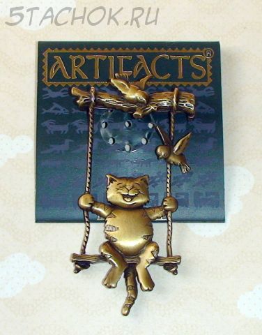Брошь "Котик на качелях" под бронзу