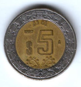5 песо 1997 г. Мексика