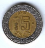 5 песо 1997 г. Мексика