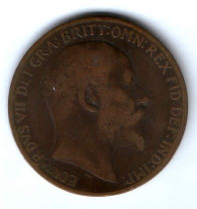 1 пенни 1910 г. Великобритания