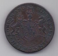 1/2 пенни XVIII век.  Middlesex. Великобритания