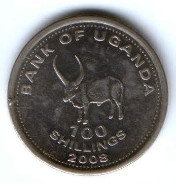 100 шиллингов 2008 г. Уганда