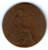 1 пенни 1912 г. Великобритания