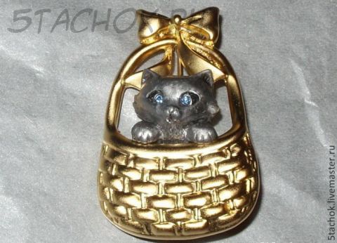 Брошь "Котенок в корзинке" (Danecraft США)