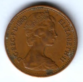 1 пенни 1980 г. Великобритания