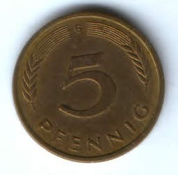 5 пфеннигов 1991 г. Германия