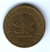 5 пфеннигов 1991 г. Германия