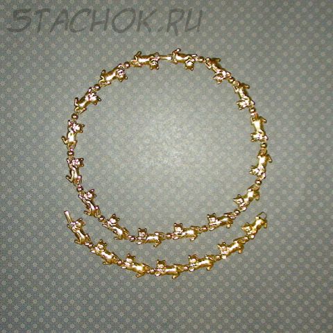 Набор Колье и Браслет "Котики и мячики" под золото