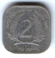 2 цента 1993 г. Восточные Карибы