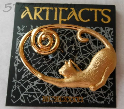 Брошь "Кошечка и ленточка" под золото