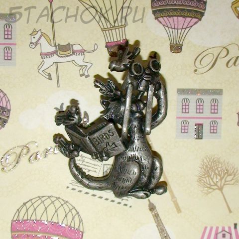 Брошь Котик-орнитолог" под олово