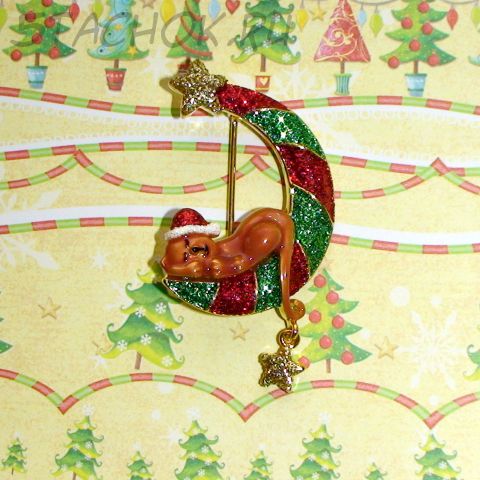 Брошь "Новогодний котик" под золото/эмаль/блестки