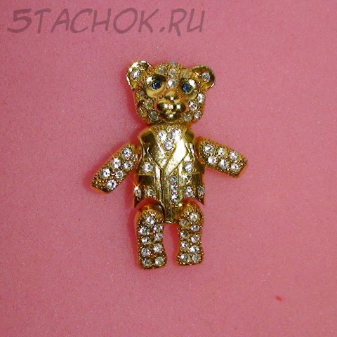 Брошь "Мишка Тедди" под золото, австрийские кристаллы