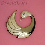 Брошь "Прекрасный лебедь" под золото/эмаль/перламутр